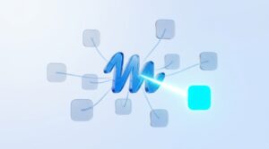 Logo de Meta con una sola conexión brillante entre varios íconos de apps apagados