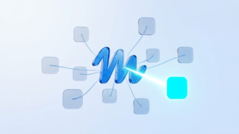 Logo de Meta con una sola conexión brillante entre varios íconos de apps apagados