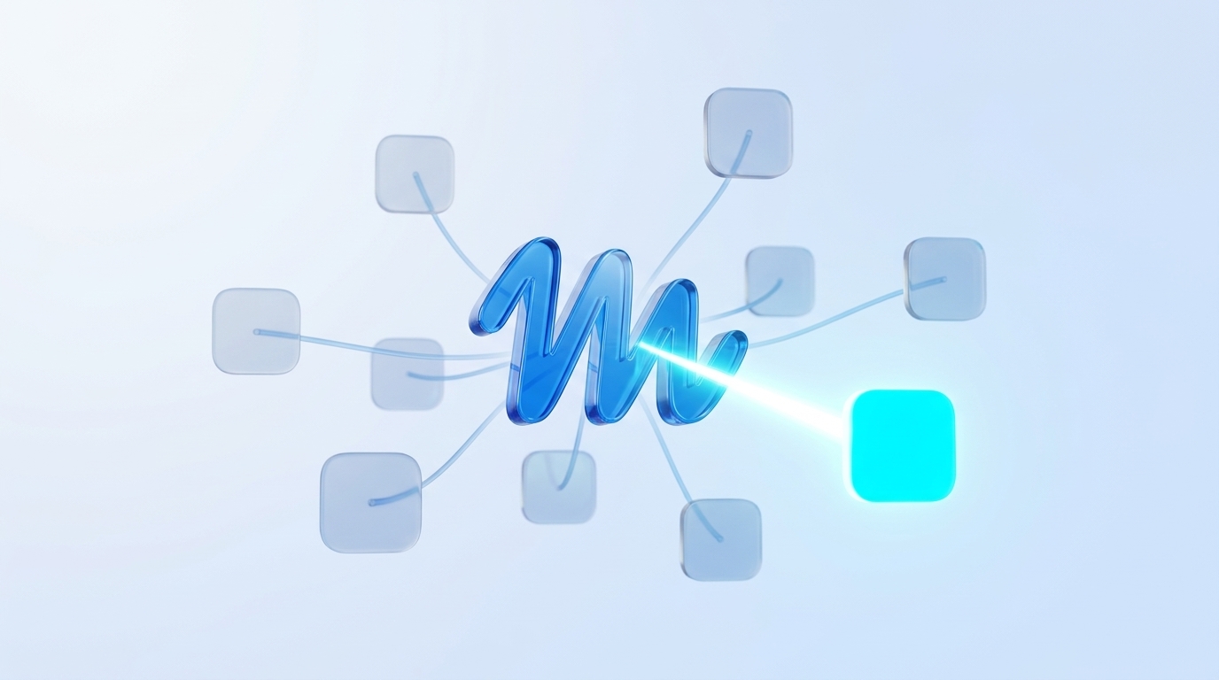 Logo de Meta con una sola conexión brillante entre varios íconos de apps apagados