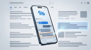 Representación conceptual de la privacidad de datos en Meta Muse: un teléfono inteligente mostrando el logo del agente de IA Muse flotando frente a un navegador con resultados de búsqueda en segundo plano.